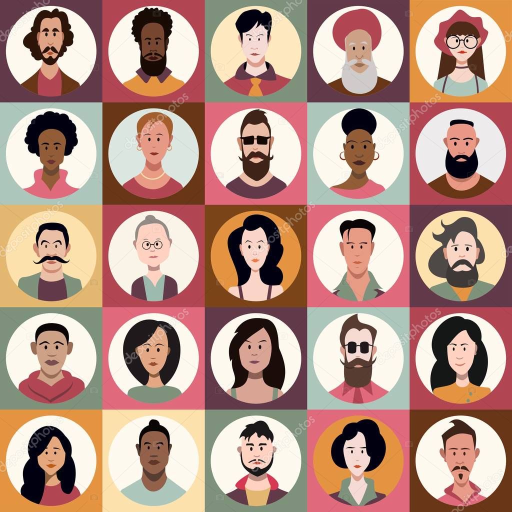 Set of avatars flat style colorful vector icons. Set of people characters. Different gender and age, men and women.