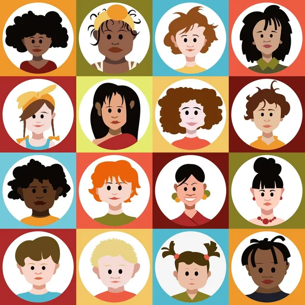 Niños Avatar Set Vector Chicos Chicas Linda Imagen Divertido Avatar — Vector de stock