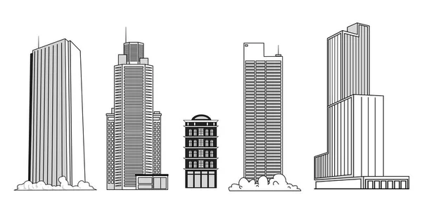 Set Von Vektorzeichnungen Von Wolkenkratzern Stadtlandschaften Schaffen Hohe Moderne Gebäude — Stockvektor