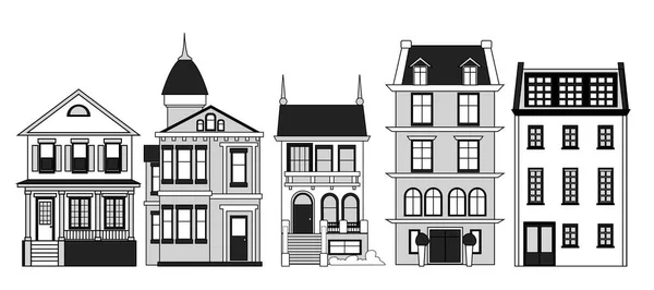 古い複数階建ての建物 旧市街のイラストを作成する設定 — ストックベクタ