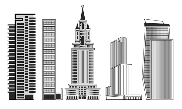 Conjunto Grandes Edificios Rascacielos Para Imagen Metrópoli — Vector de stock