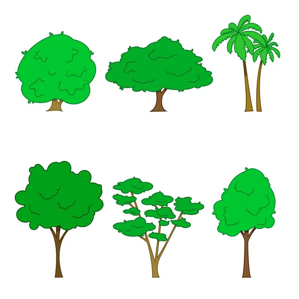 Conjunto Árboles Diferentes Roble Álamo Aliso Álamo Castaño Palma Ilustración — Archivo Imágenes Vectoriales