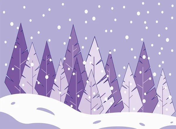 Зимний Хвойный Лес Пихты Стоящие Группе Снегопад Зимняя Векторная Иллюстрация — стоковый вектор