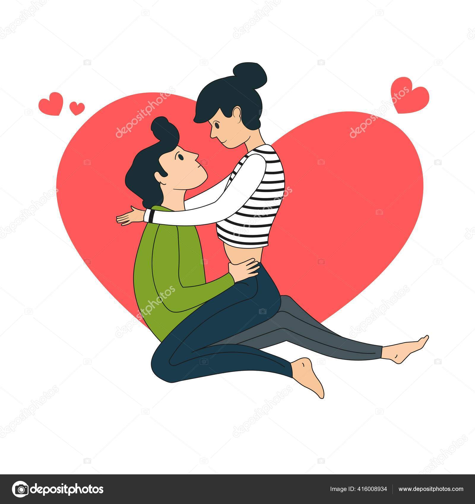 心情を中心として愛する夫婦です 男の膝の上に座っている少女 愛の抱擁 バレンタインデー ストックベクター C Koivo