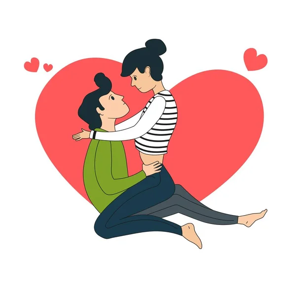 Loving Couple Background Heart Girl Sitting Lap Guy Loving Hug — Stock Vector