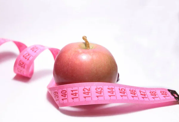 Red Apple Tape Measure Side View Diet Concept Health Concept Stock Picture