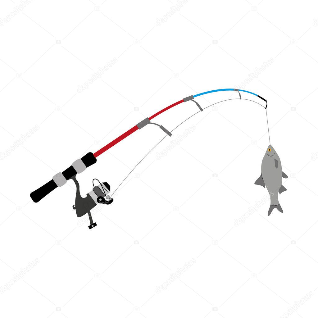 Multi-colored fishing rod with fish. Isolated on a white background. Vector graphics. Vector EPS10.