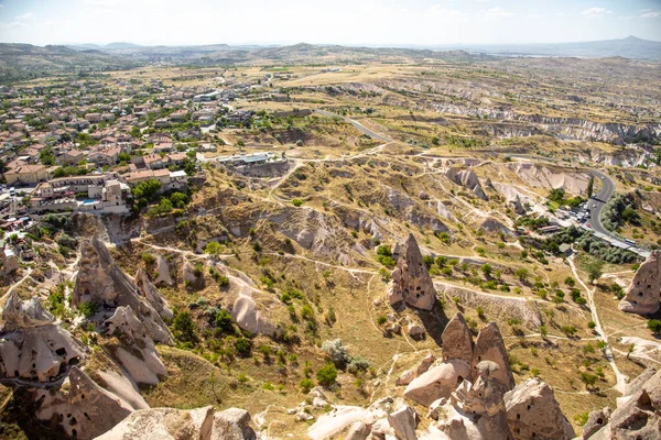 Powyżej Widok Krajobraz Regionu Kapadokya Ciągu Dnia Turcja Uchisar — Zdjęcie stockowe