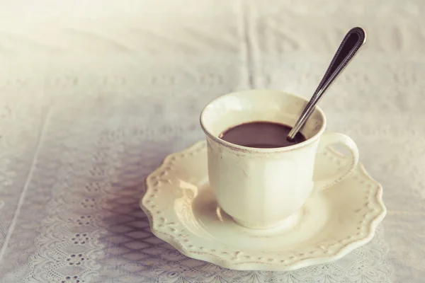 Weiße Tasse Mit Heißem Kaffee Und Pausenzeit Morgen Auf Einem — Stockfoto