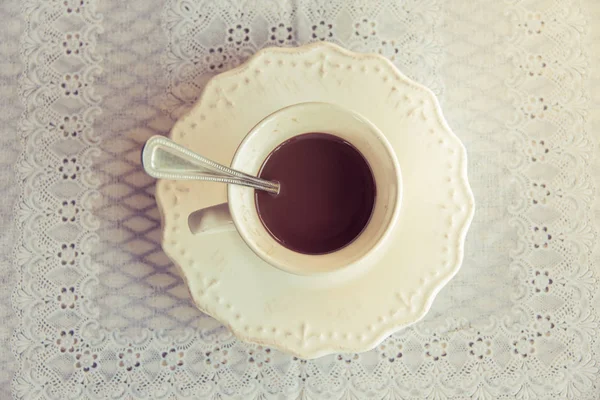 Copo Branco Com Café Quente Tempo Pausa Parte Manhã Uma — Fotografia de Stock