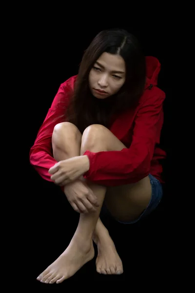 Женщина Страхом Концепции Преступности Наркотиков Азиатские Женщины Которые Отказываются Вредить — стоковое фото