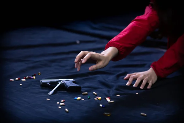 Drugs Concept Drug Addict Woman Syringe Using Drugs Asian Girl — Stock Photo, Image