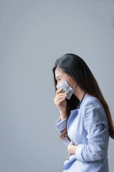 Women Who Have Cough Sick Flu Infection Covid Coronavirus Therefore — Stock Photo, Image