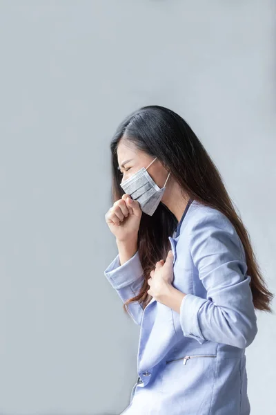 Women Who Have Cough Sick Flu Infection Covid Coronavirus Therefore — Stock Photo, Image