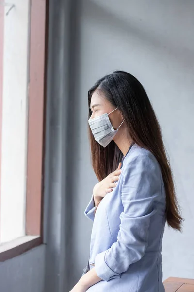 Women Who Have Cough Sick Flu Infection Covid Coronavirus Therefore — Stock Photo, Image