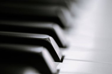 Piyano ve klavye piyanosu, müzik aleti. Siyah beyaz anahtar. enstrüman müzik aracının yan görünümü.