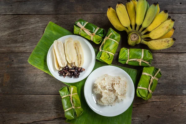 Thai Filled Coconut Milk Banana Thai Dessert Cultivated Banana Coconut — Stock Photo, Image