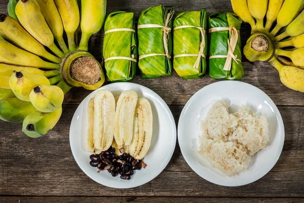 Thai Filled Coconut Milk Banana Thai Dessert Cultivated Banana Coconut — Stock Photo, Image