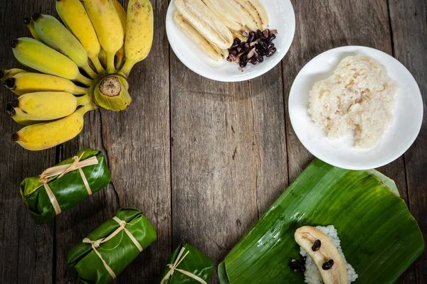 Thai Filled Coconut Milk Banana Thai Dessert Cultivated Banana Coconut — Stock Photo, Image