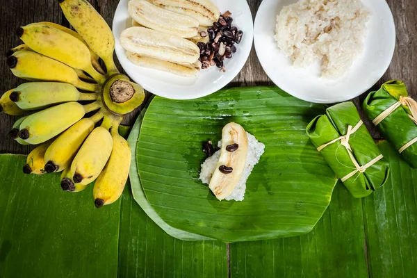 Thai Filled Coconut Milk Banana Thai Dessert Cultivated Banana Coconut — Stock Photo, Image