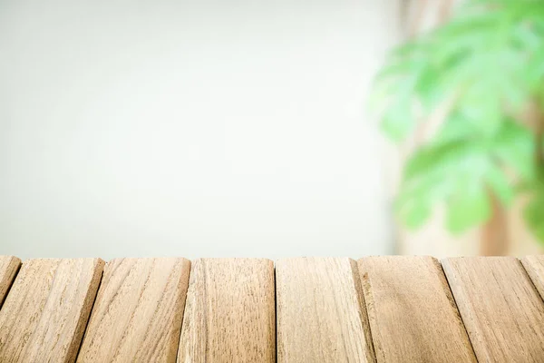 Surface Wooden Table Isolated Blur Leaves Green Background Home Decoration — Stock Photo, Image