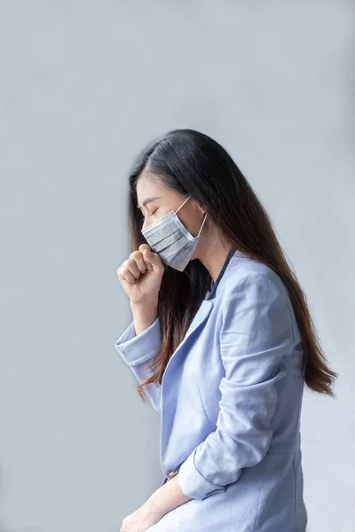 Women Who Have Cough Sick Flu Infection Covid Coronavirus Therefore — Stock Photo, Image