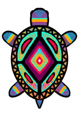 Parlak çok renkli kaplumbağa, Afrika stilinde boyanmış bir kaplumbağa- illüstrasyon