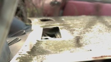 Hurdalıkta ezilmiş eski arabalar istiflenmiş. İkinci el araba hurdalığı ve köpek. Hurdalık. Çöp arabası. Metal. Araba mezarlığı. Hurda arabalar.