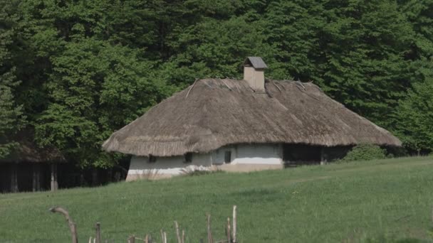 Hem Fältet Forntida Civilisation Byggnader Från Byn Huset Gjort Trä — Stockvideo