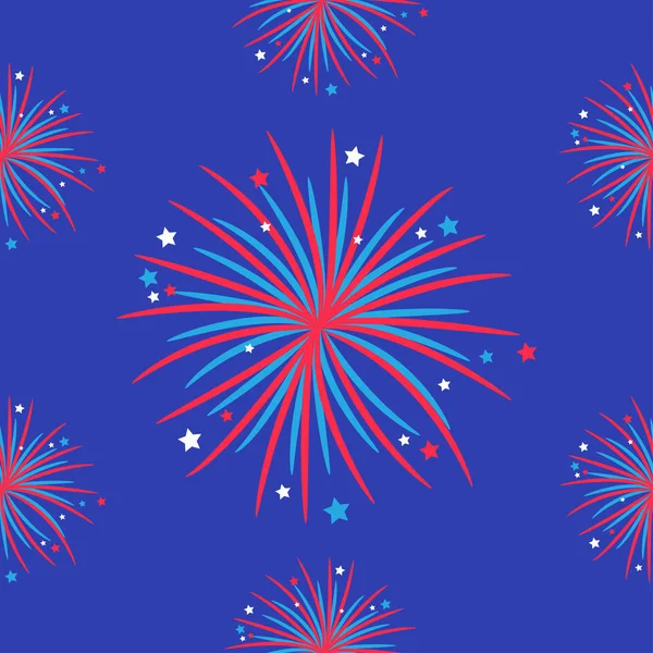 Fireworks Night Sky Seamless Pattern Happy Independence Day United States — Stock Vector