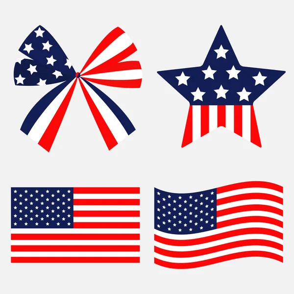Wstążka Łuk Kształt Gwiazdy Amerykańską Flagę Fali Ikonę Ustaw Gwiazdy — Wektor stockowy