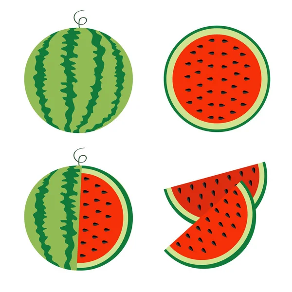 Zoete Watermeloen Slices Geïsoleerd Witte Achtergrond — Stockvector
