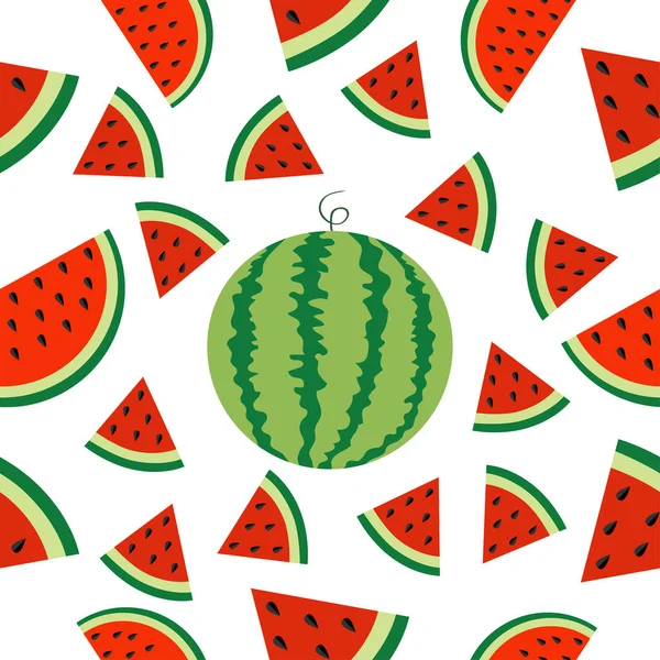 Sweet Watermelon Slices Isolated White Background — Stock Vector