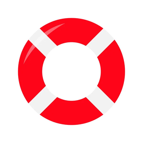 Rode Reddingsboei Ring Geïsoleerd Witte Achtergrond — Stockvector