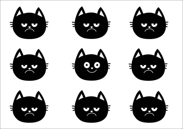 Set Cat Heads Different Emotions White Background — Stock Vector