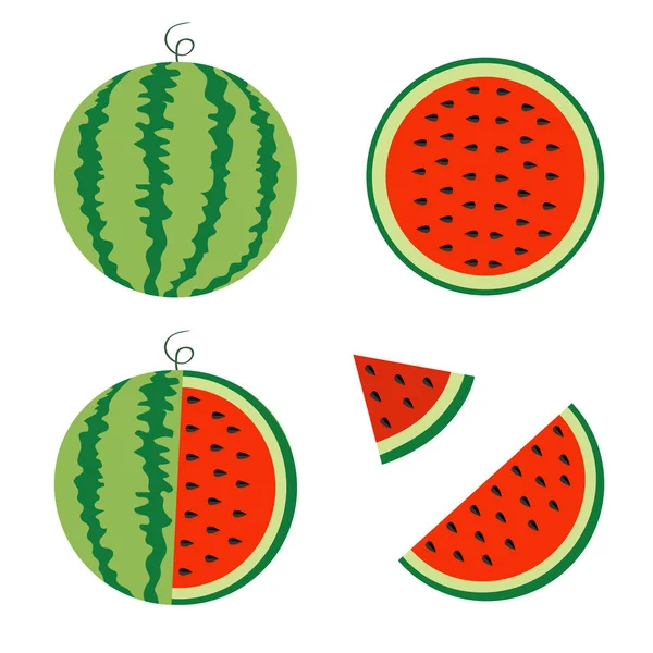 Zoete Watermeloen Slices Geïsoleerd Witte Achtergrond — Stockvector