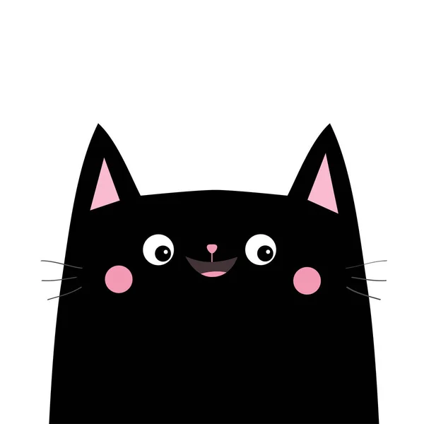 Kara Kedi Baş Yüz Siluet Pembe Allık Yanakları Komik Kawaii — Stok Vektör