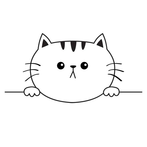 Кошка Грустным Лицом Силуэта Руки Держат Лапу Контурная Линия Симпатичный — стоковый вектор