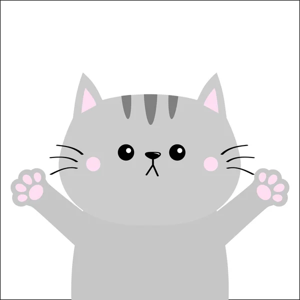 Szary Kot Gotowy Przytulanie Otwartej Dłoni Różowa Łapka Kitty Sięgnąć — Wektor stockowy