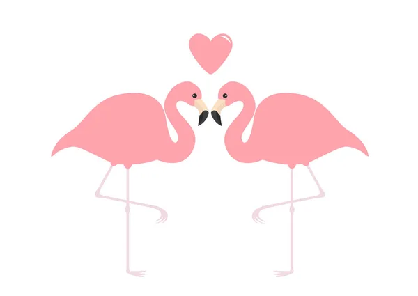 Couple Flamingo Coeur Rose Oiseau Exotique Tropical Zoo Collection Animaux — Image vectorielle