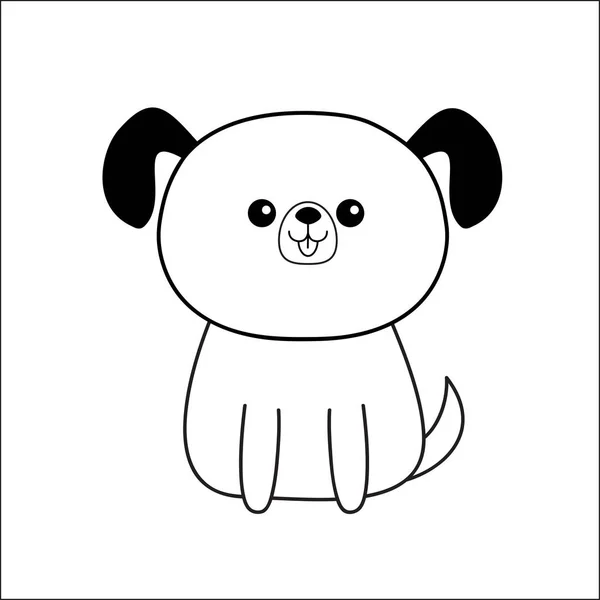 Lineaire Gelukkige Hond Gezicht Hoofd Silhouet Pictogram Contourlijn Schattige Cartoon — Stockvector
