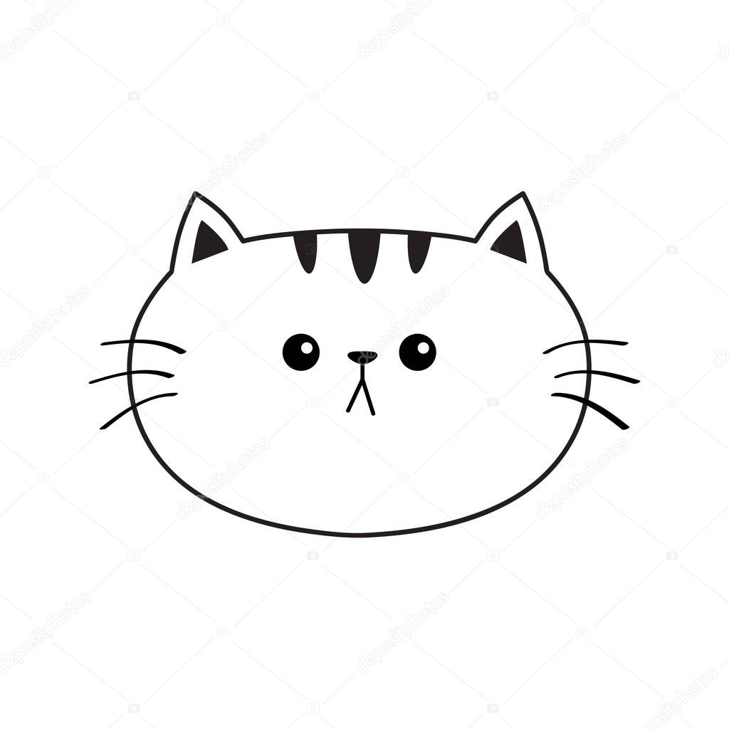 Linear cat sad head face silhouette icon. Contour line. Cute cartoon kitty character. Kawaii animal. Funny baby kitten. Love Greeting card. Flat design. White background Isolated. Vector