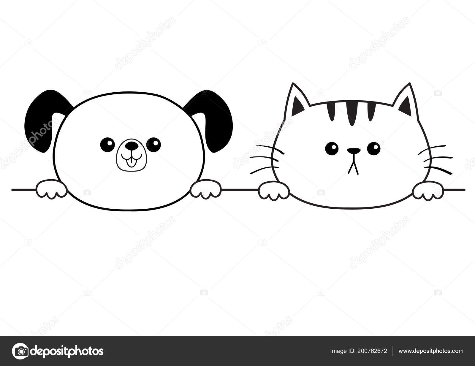 Cute cat icon set line kitten face head body Vector Image