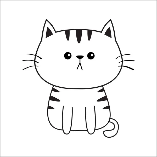 線形猫頭の悲しい顔のシルエット 輪郭線 かわいい漫画ハローキティ文字を座っています かわいい動物 面白い赤ちゃん子猫 グリーティング カードが大好きです フラットなデザイン ホワイト バック — ストックベクタ