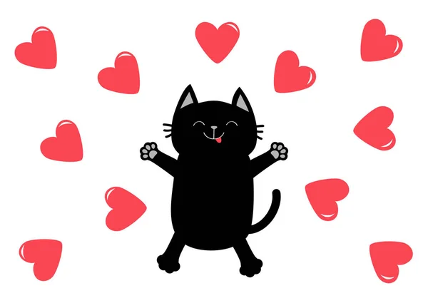 Gato Negro Saltando Haciendo Ángel Nieve Conjunto Iconos Feliz Día — Vector de stock