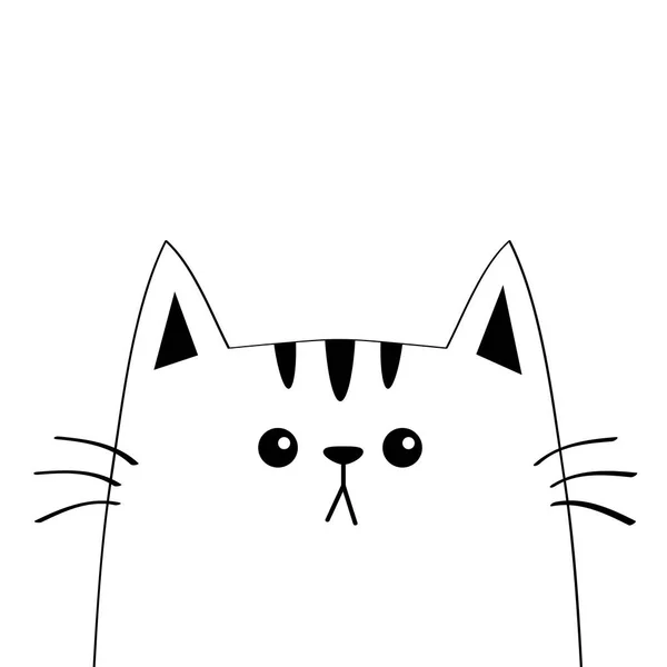 Silueta Cara Triste Gato Línea Contorno Lindo Personaje Dibujos Animados — Vector de stock