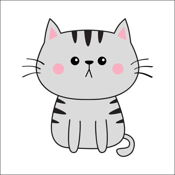 Gato Gris Lineal Cara Triste Silueta Línea Contorno Lindo Personaje — Vector de stock