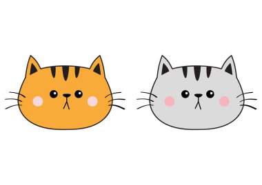 Gri turuncu kırmızı kedi üzgün kafa siluet simge seti yüz. Kontur çizgisi. Sevimli çizgi kitty karakter. Kawaii hayvan. Komik bebek kedi yavrusu. Kart düz beyaz arka plan izole vektör tasarlamak seviyorum