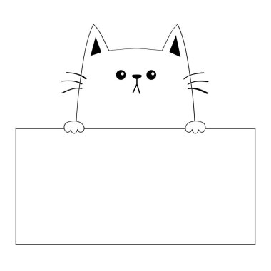 Kedi baş yüz siluet kağıt Pano şablonunda asılı. El pençe. Kontur çizgisi. Komik bebek kedi yavrusu. Sevimli çizgi kitty karakter. Kawaii hayvan. Aşk kartı. Düz tasarım. Beyaz arka plan vektör