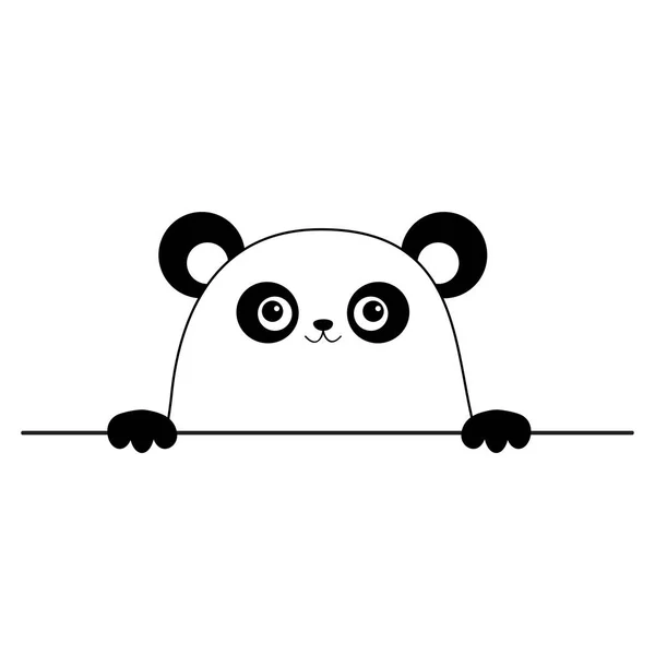 Panda Bear Head Sad Face Icon Hands Paw Holding Table — Stock Vector